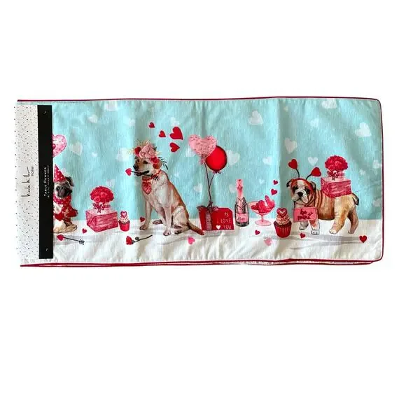 Nicole Miller Valentine's Day Table Runner 16x72 Sweet Treats Dog Party NEW