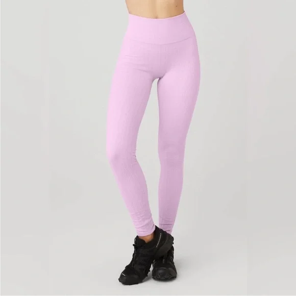 ALO Yoga Seamless Cable Knit High-Waist Legging in Sugarplum Pink