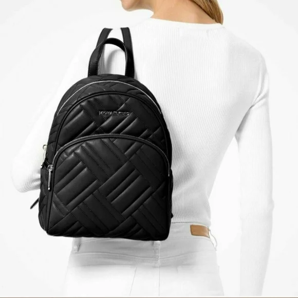 Michael Kors Abbey Medium Backpack Leather Quilted Black