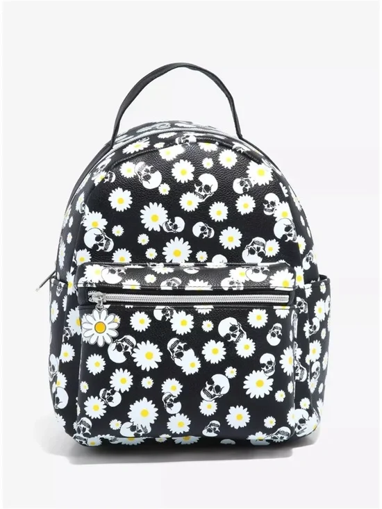 Hot topic Daisy and Skull Print Black Backpack