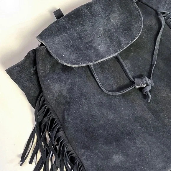 D2 Suede Fringe Backpack Boho Western Black Leather Coastal Cowgirl Festival