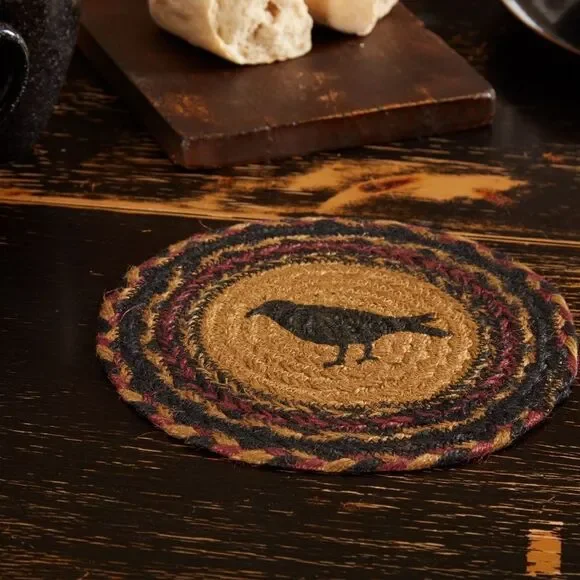 Country Primitive Old Crow Jute Braided 8 inch Table Trivet Fall Raven