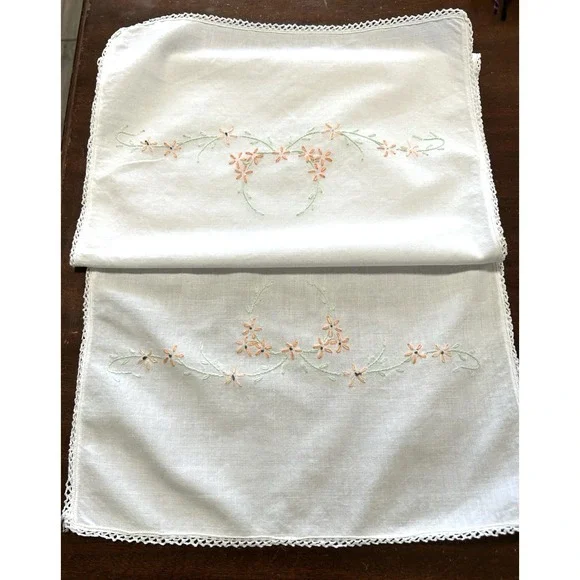 Vintage Hand Embroidery Floral Table Runner Dresser Scarf 35