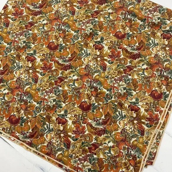 Handmade 100% Cotton Autumnal Tablecloth Fall Leaves Apples Pears 59