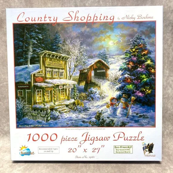 Country Shopping 1000 Piece Jigsaw Puzzle By Nicky Boehme SunsOut Complete