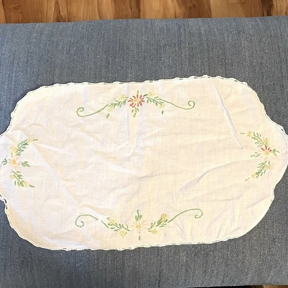 Table topper cloth side table embroidered floral 17x 9.  #13