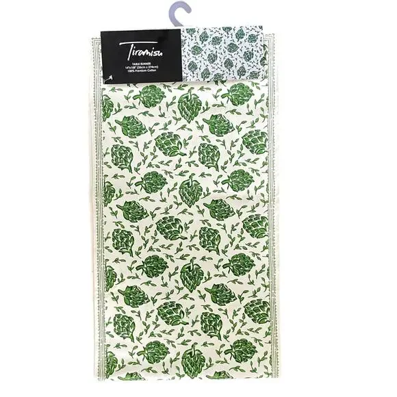 TIRAMISU 100% Premium Cotton Table Runner Green Dancing Artichoke 14 X 108 NEW
