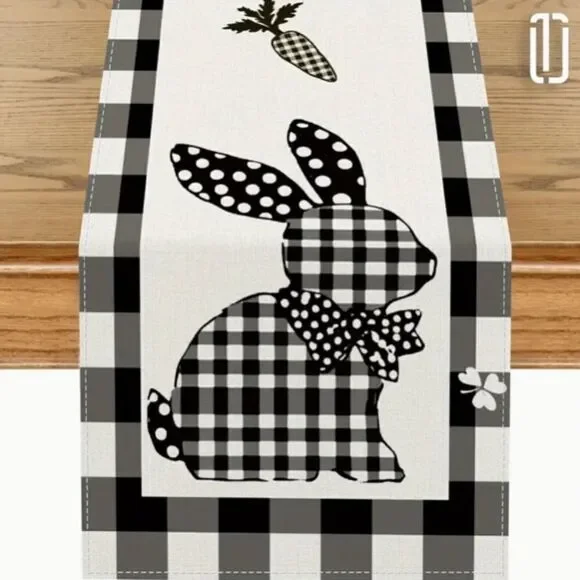 Buffalo Plaid Easter Bunny Rabbit Fabric Table Runner Decor Spring 13x72 inch