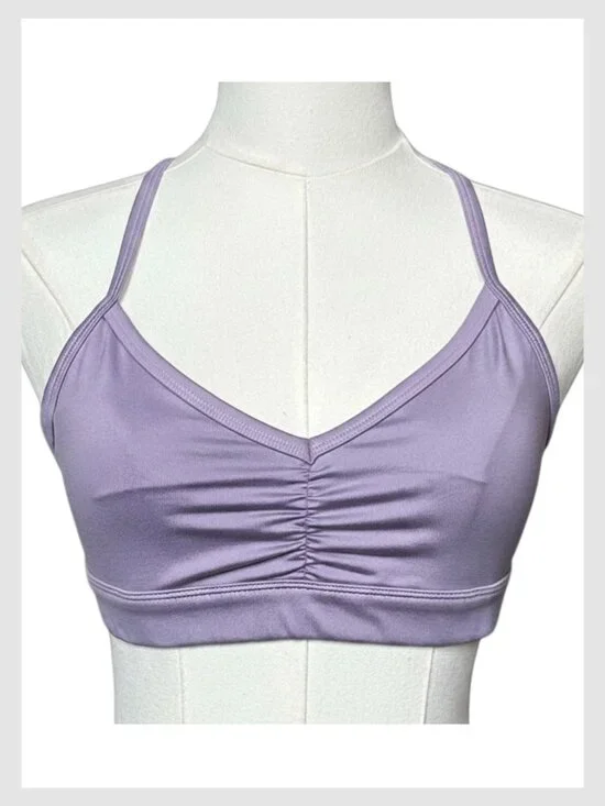 Alo Yoga Sunny Strappy Bra Lavender Purple Strappy Back Ruched Front M
