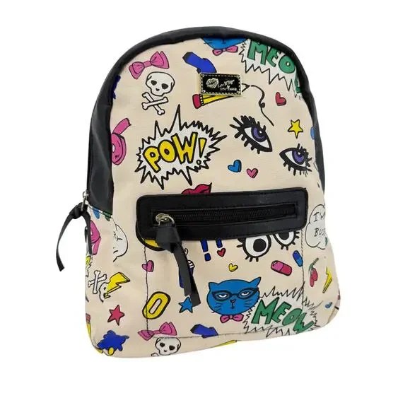 Betsey Johnson Pow Meow Mini Backpack Retro Comic Book Cartoon Style 13x10x5