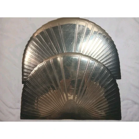 Pair Of  Vintage 1980s Art Deco Revival Gold Fan Placemats Half Sea Shell