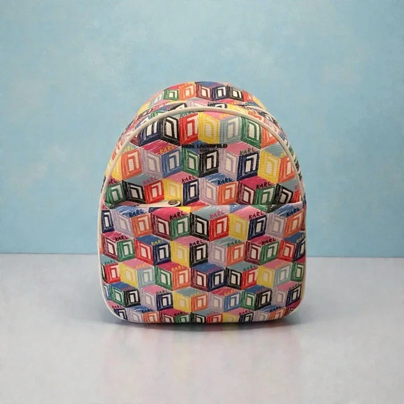 Karl Lagerfeld Paris Maybelle Mini Backpack Multicolor Geometric Cube Print
