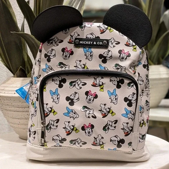 NWT Disney Mickey & Co Mini Backpack Unisex Mini White Character Print 3D Ears
