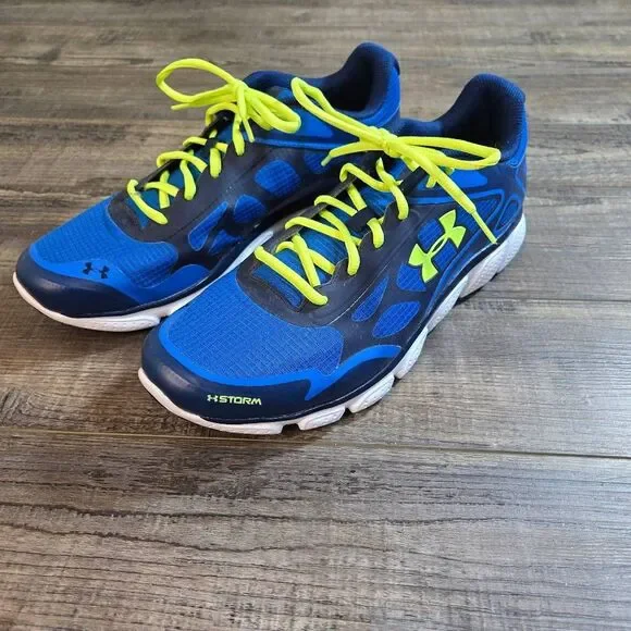 Under Armour men's blue Storm sneakers with neon laces size 12 running