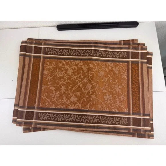 Set of 6 Brown Floral Pattern Placemats Table Mats‎ Dining Kitchen Decor