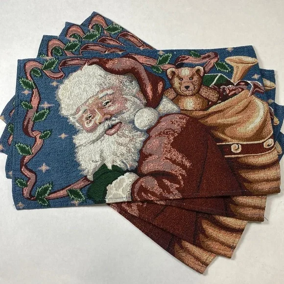 Vintage tapestry Santa Christmas place mats 4‎