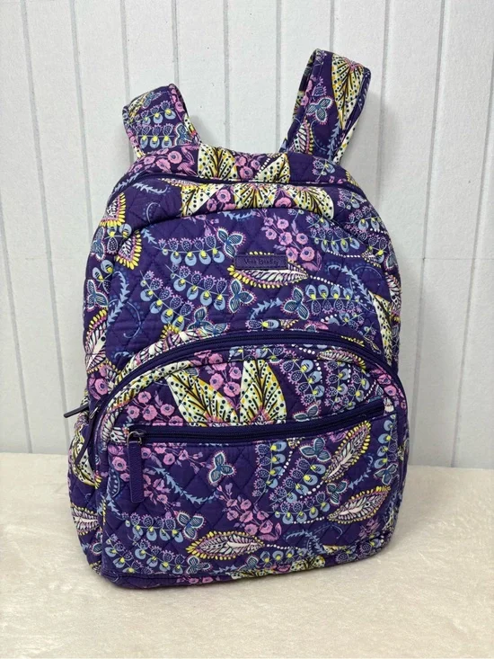 Vera Bradley Purple Floral Paisley Quilted Backpack Pink & Yellow Accents travel