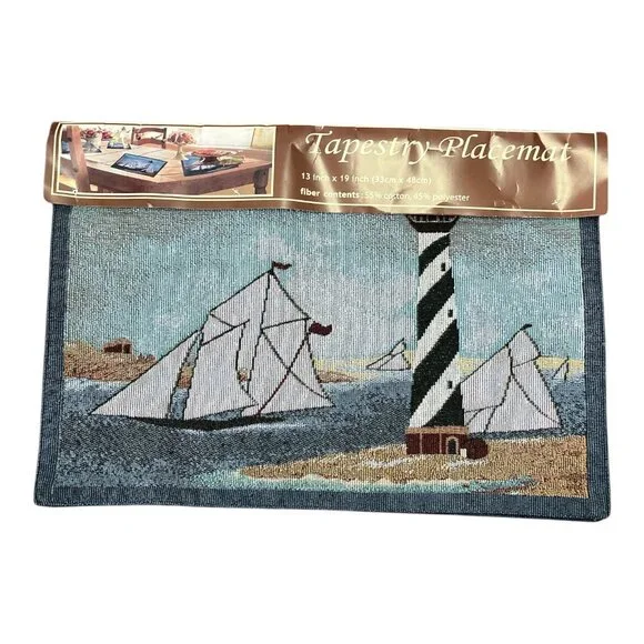 Set of 4 Nautical Lighthouse & Sailboat Tapestry Placemats – P.P. Home Collectio