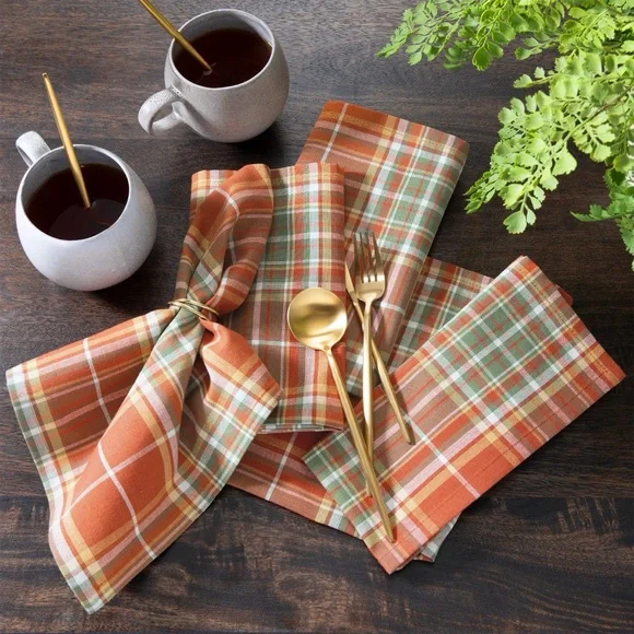 Hawley Plaid Harvest Napkins, Set of 8 - 17x17 - Elrene Home Fashions