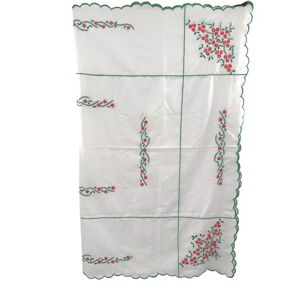 Tablecloth Placemat Napkin Coaster Poinsettia Christmas Embroidered Scallop