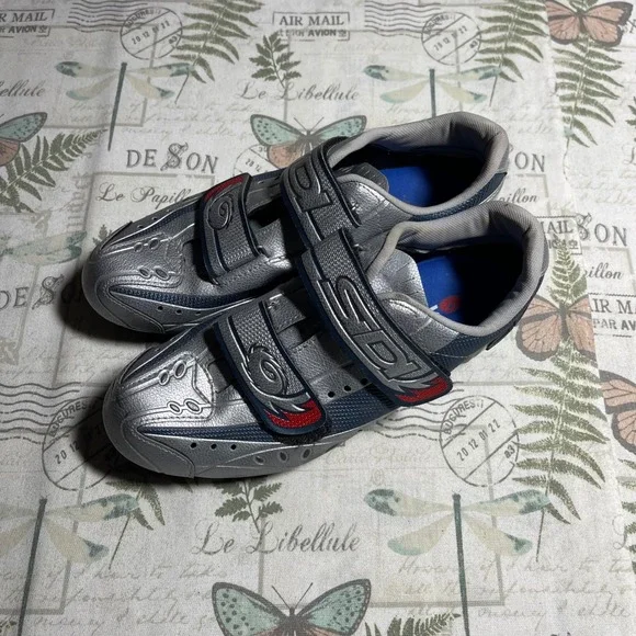 SDI Silver Cycling Shoes Size 40 EU Road Bike‎ Athletic Hook & Loop