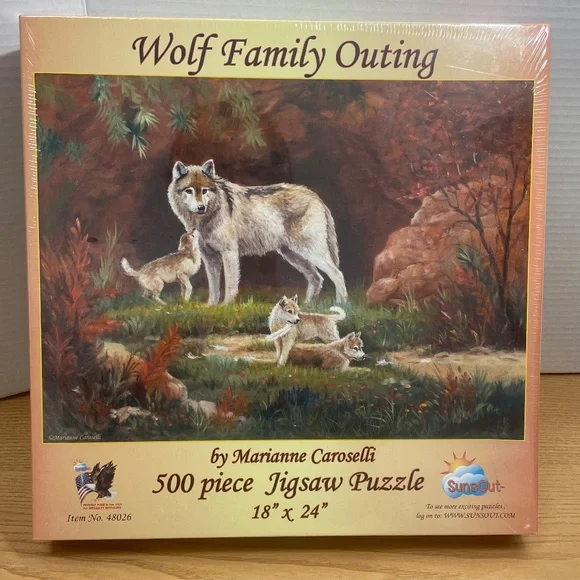 SunsOut Jigsaw Puzzle Wolf Family Outing Mom Pups Marianne Caroselli 500 Pc Gift