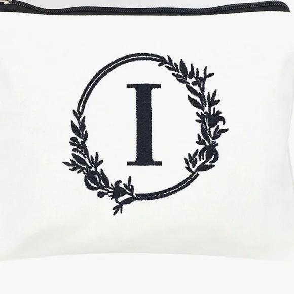 White Pouch with Black  Embroidered letter combination cosmetic bag