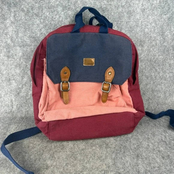 Roxy Buckle Backpack Burgundy‎ Pink Blue Tan Laptop Compartment 100% Cotton