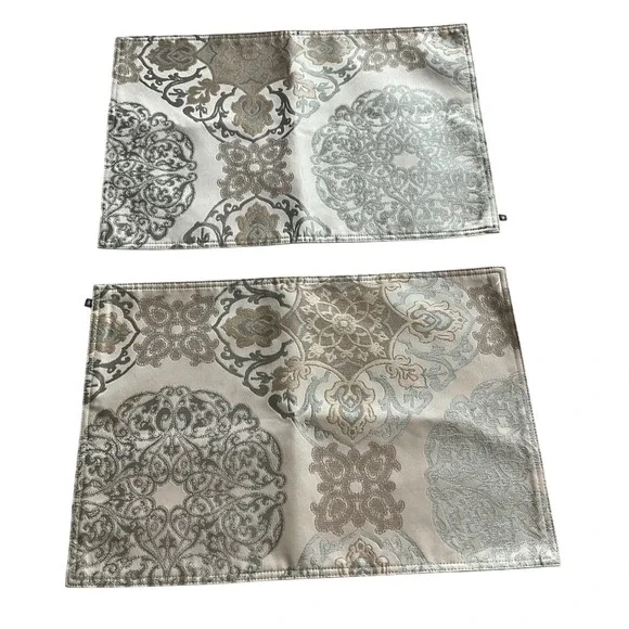 Waterford Fine Linens Placemats Set of‎ 2 Gold Champagne Damask Jacquard Luxury