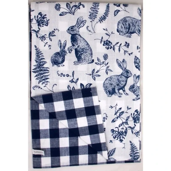 THE FARMHOUSE BY RACHEL ASHWELL Blair Bunnies Blue 16X90 Reversible Table Runner