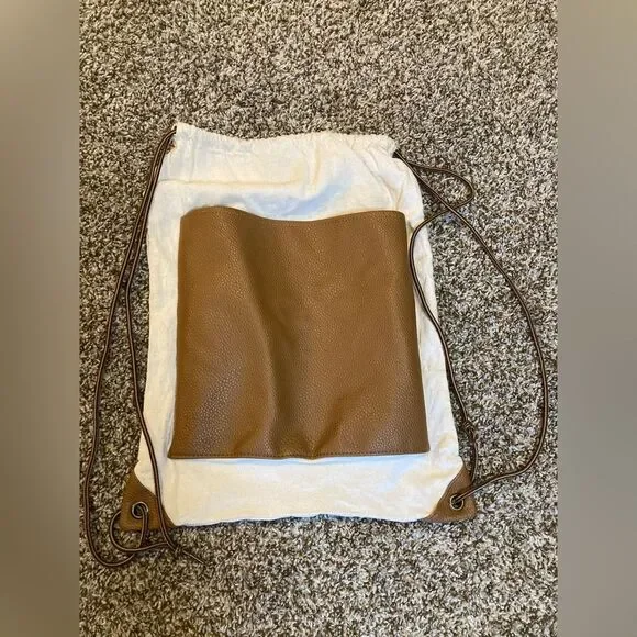 Marley Lilly Canvas Backpack Drawstring Pebbled Leather Pouch