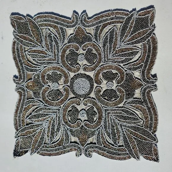 Embroidered Beaded Square Placemat Table Setting Holiday Christmas Decor Silver