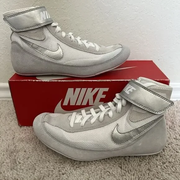 Nike SpeedSweep 7 White Metallic Silve Wrestling Shoes 366683-100 Men Size 8 New
