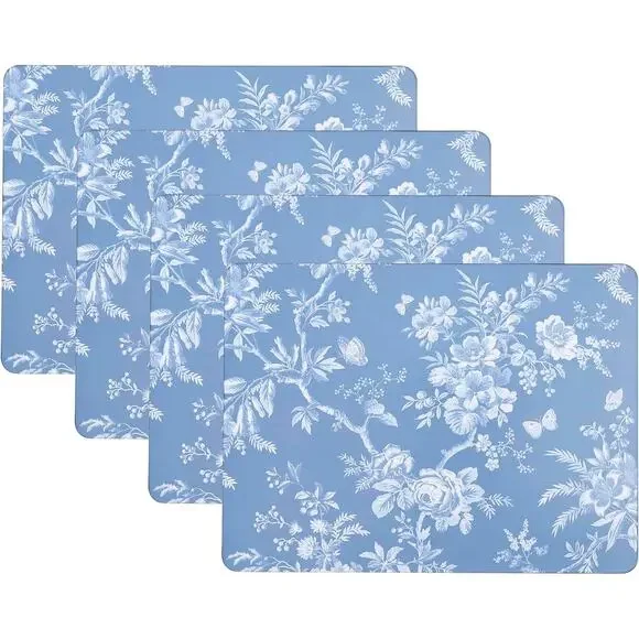 Laura Ashley Cork Placemats 12x16 Blue & White Spring Floral Set of 4 NEW