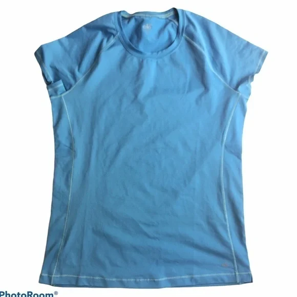 ALO yoga women’s blue cap sleeve athletic workout shirt top size XXL