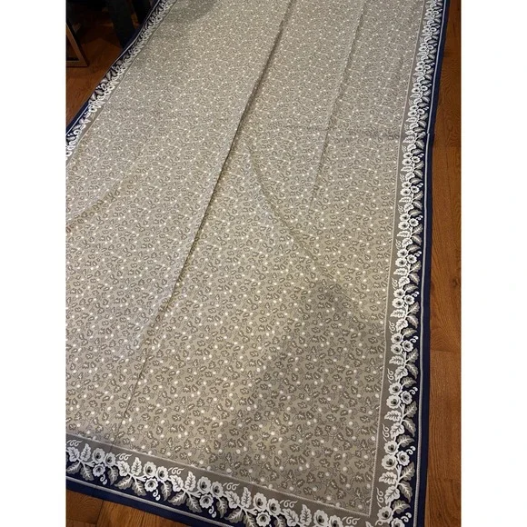 Williams-Sonoma Acorn Botanical Tablecloth Navy Tan Floral Border 70x126 Cotton
