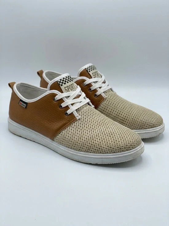 Sporto Men's Tan & Beige Mesh Boat Shoes‎