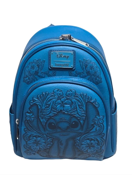 Disney Loungefly Stitch Hibiscus Blue Embossed Mini Backpack NWT