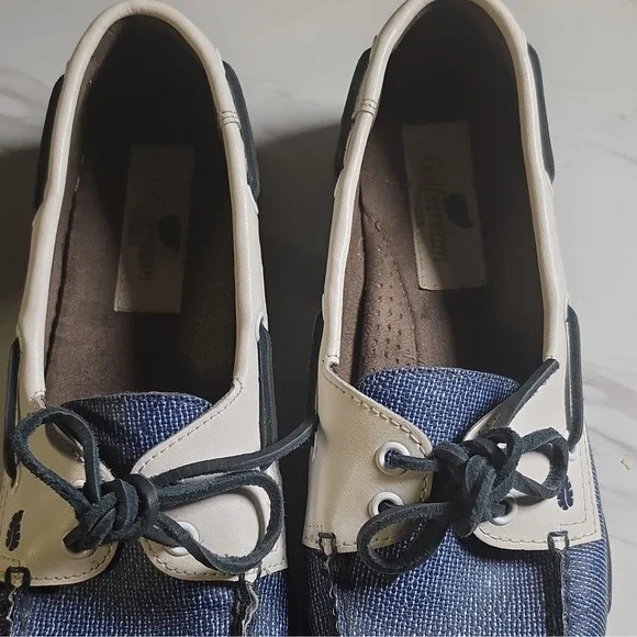 Golfstream Blue White Leather Boat Shoes Men's US 9 Lace-Up Comfort Casual