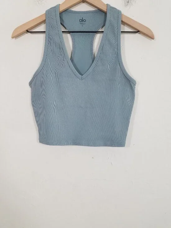 ALO Yoga Ribbed Crop Top with Built in Bra Size M
