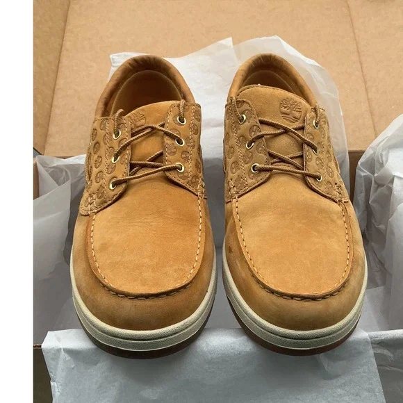 Timberland Mens Wheat Nubuck Logo Embossed Boat Shoes Loafers 45596‎ Size 10.5M