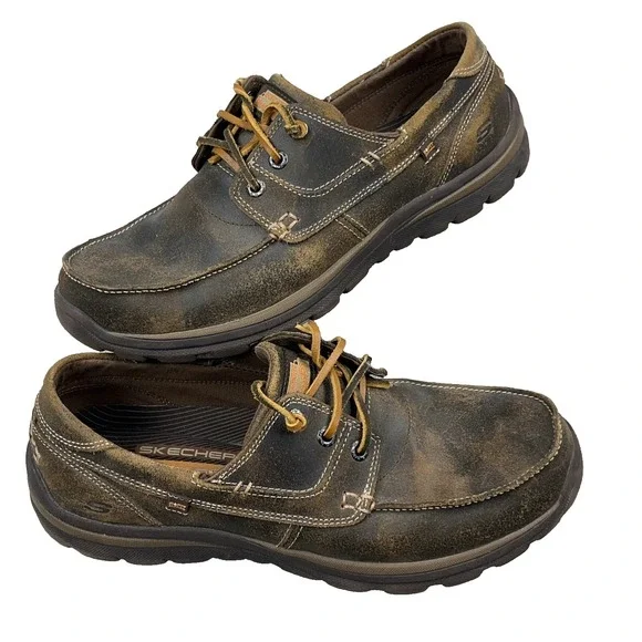 Skechers Men's Tevin Leather Boat Shoes Relaxed Fit Foam 63822 Size 10 US