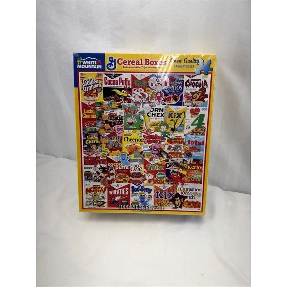 New White Mountain Jigsaw Puzzle 1000 Pieces Cereal Boxes Colorful Box Wear 1261