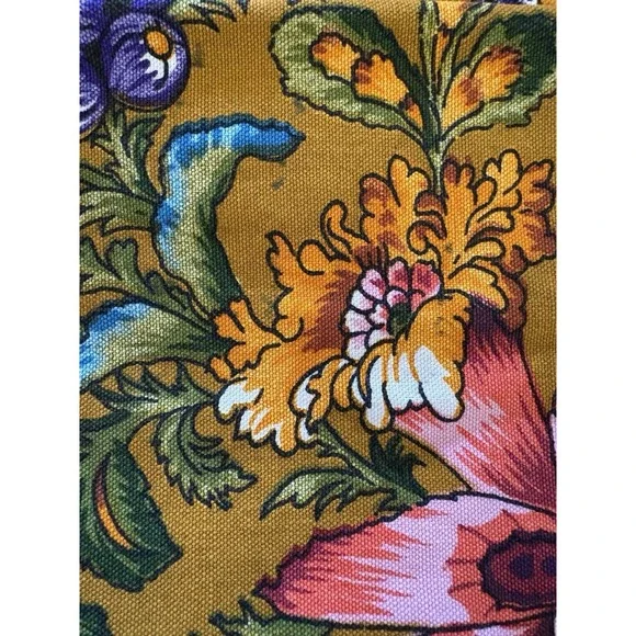Vintage Retro Fringe‎ Tablecloth 1970 green 44X56 floral colorful!