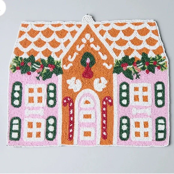 New Anthropologie Payton James Christmas Gingerbread Beaded Holiday Place Mat