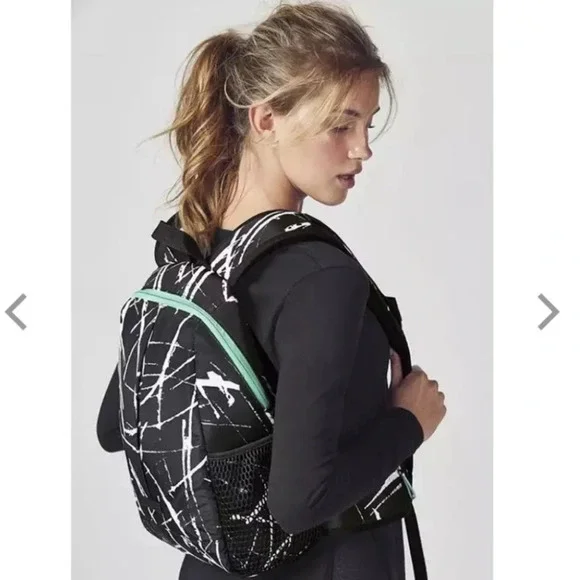 Fabletics Marble Print Backpack Black Mint White Workout Bag