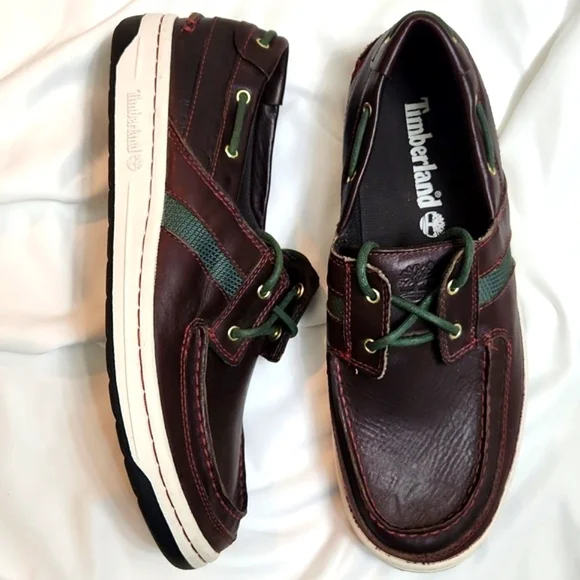 Timberland Classic 2 Eyed Brown Green Leather Boat Shoes (M Size 10.5)