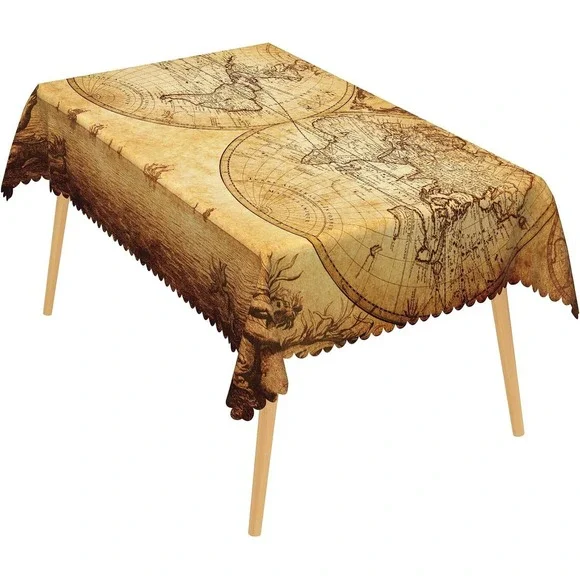 Retro World Map Tablecloth 54x108 Vintage Globe Geography Decoration NEW
