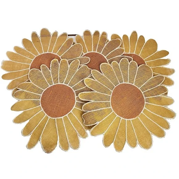 Vtg set 5 sunflower placemats straw raffia yellow orange summer party daisy