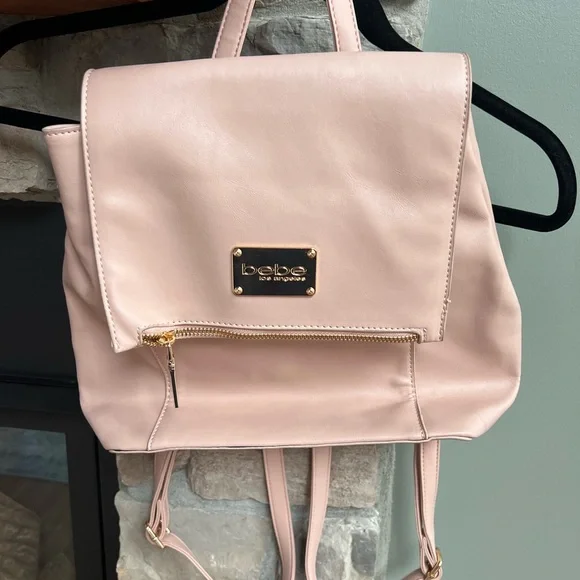 Bebe Blush Pink Backpack. Vegan leather. Lots of pockets.